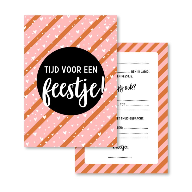 Uitnodiging Verjaardagsfeest • Hartjes (8 stuks)