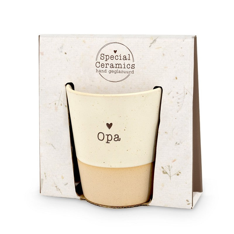 mok koffietas opa hartje keramisch beige