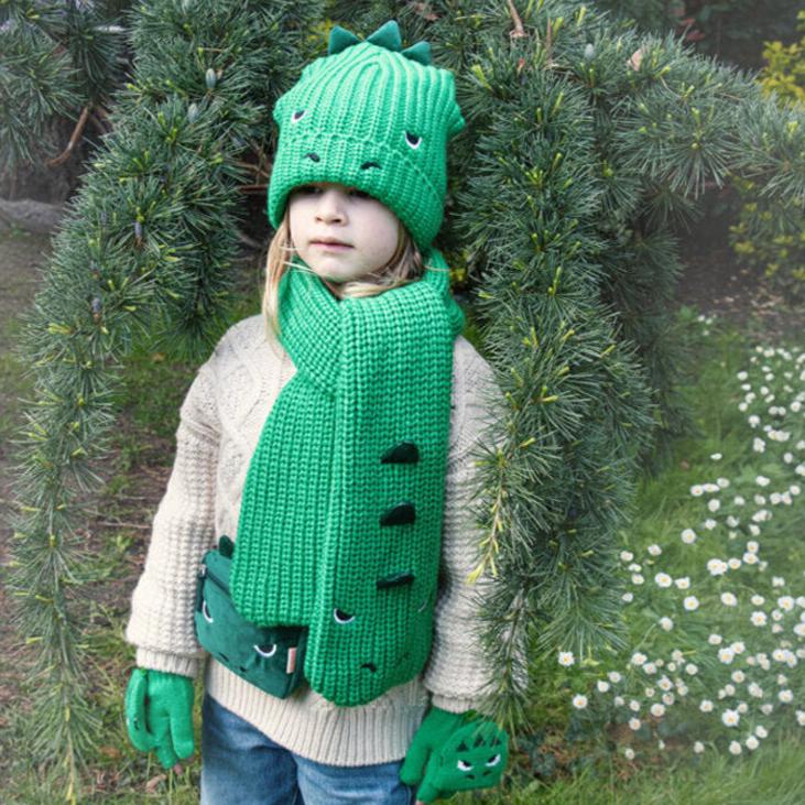 groene gebreide sjaal dino