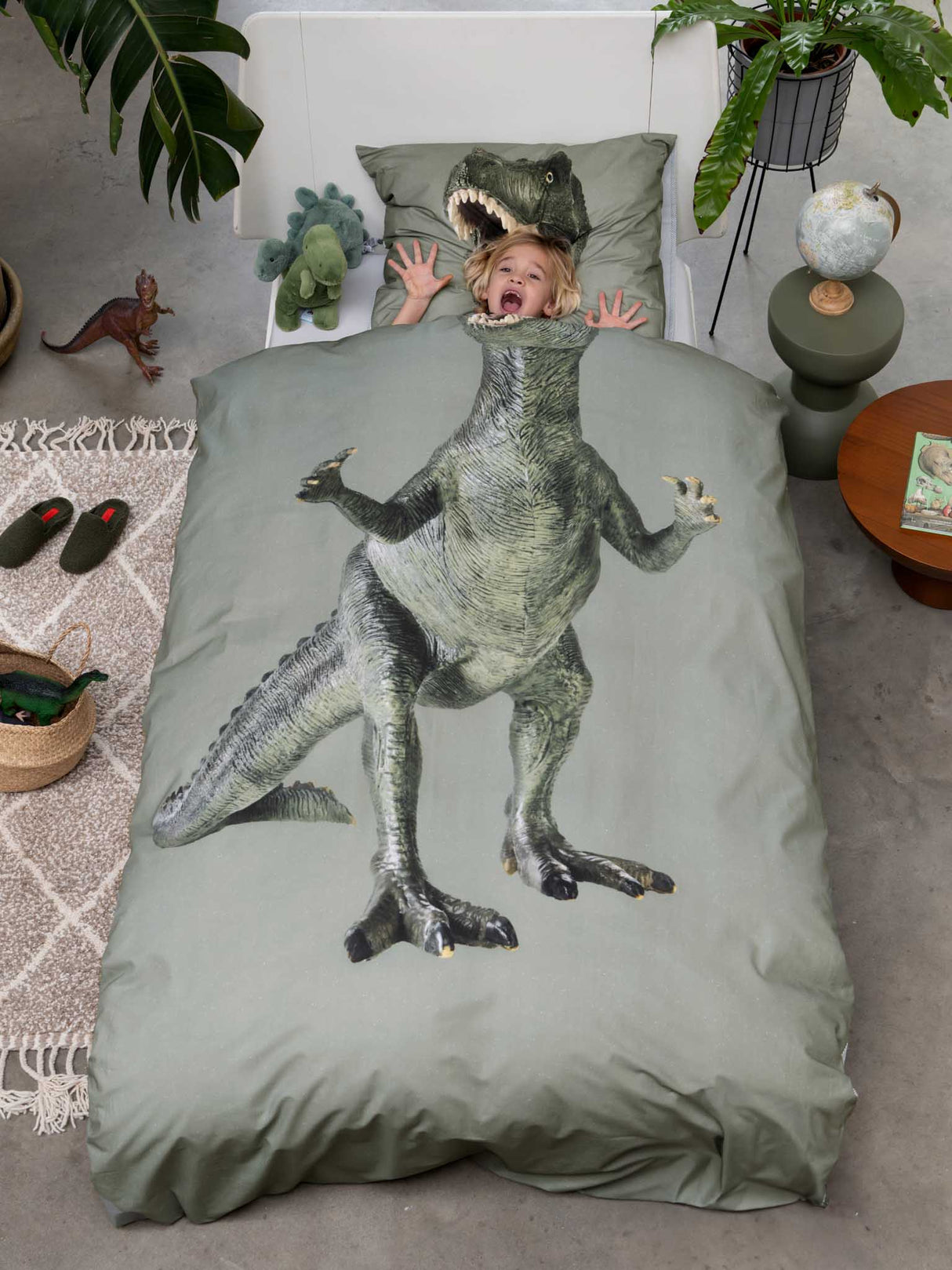 dekbed dino green groen snurk amsterdam eenpersoons kinderdekbed donsovertrek 