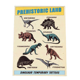 Verpakking van dino-plaktattoos met acht verschillende prehistorische dieren en hun namen