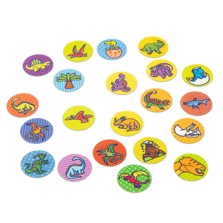 Ronde stickers uit het Sticker Wow-navulpakket met kleurrijke dinosaurussen op verschillende achtergronden.