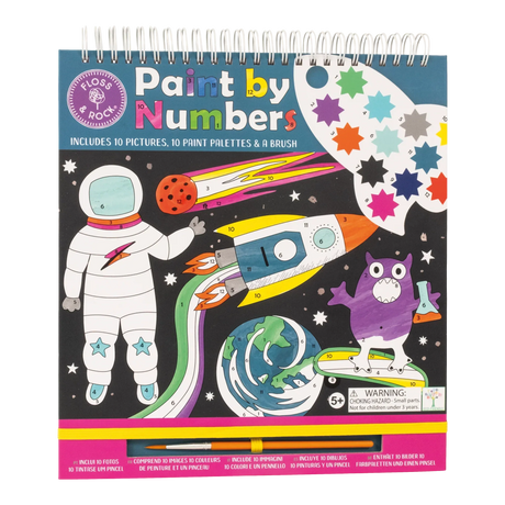 Painting By Numbers Space met astronaut, raket en paarse alien op de omslag van het spiraalblok.