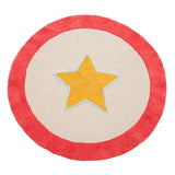 Ronde speelmat Circus met een rode rand, beige midden en gele ster met lichtblauwe omlijning.